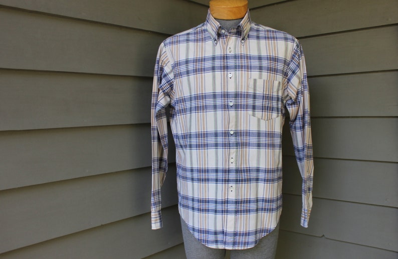 vintage 1970's Carroll Reed Men's India Madras button down collar long sleeve sport shirt. New Hampshire. Medium Large image 4