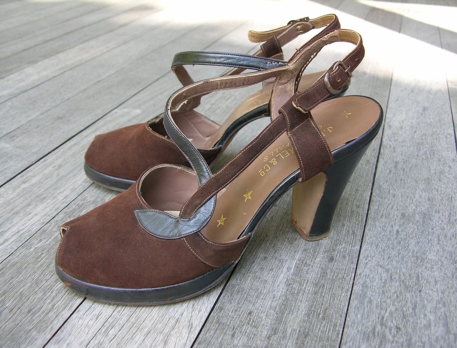 Vintage 1940's Women's High Heel Platform Shoes. Peep Toe Vintage 1940's Women's High Heel Platform Shoes. Peep Toe