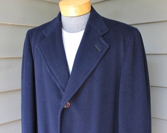 vintage 1950's -Imported Fabric- Men's Overcoat. Two-tone Blue Herringbone. All Wool - Very heavy.  Size 42 - 44