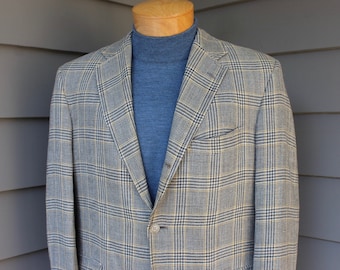 Vtg 1960s Stanley Blacker Label Vented Green and Tan Glen Check