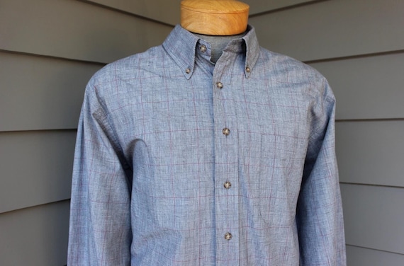 Gitman Bros, vintage 1980's -Gitman Bros.- Men's 'Kenson Classics' long sleeve, button-down collar shirt. Micro Glen plaid w/ grid - Cotton. XL. USA made
