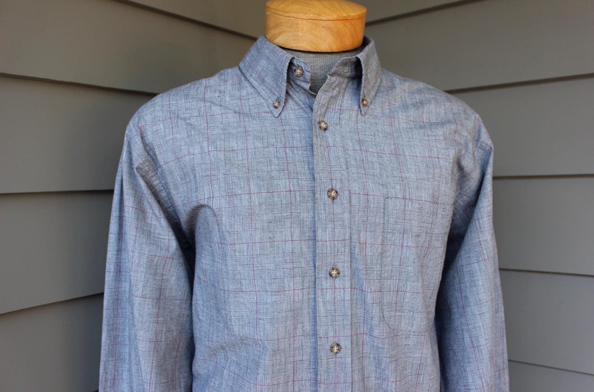 Gitman Bros, vintage 1980's -Gitman Bros.- Men's 'Kenson Classics' long sleeve, button-down collar shirt. Micro Glen plaid w/ grid - Cotton. XL. USA made