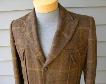 vintage ROCKABILLY DeLuxe 1950's Men's Western coat. Shaggy - Chopped fur - Plaid. Allen Mfg., Denver, CO. Small - Long