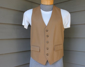 vintage 1970's -Palm Beach- Men's waist coat / vest. Camel color - Wool flannel.  Small - Medium 40 ish