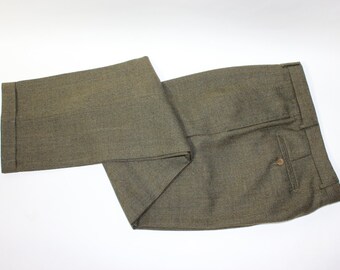 vintage 80's - 90's -Ben Silver- Men's pleat front trousers.  Wool Hopsack - Olive with multicolor brindle. Made in Italy 33" Waist - Long