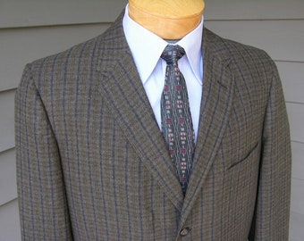 vintage early 1960's Men's Flannel sport coat by Capps Clothes. Micro plaid in Olive & Gray tones. Size 42 Long