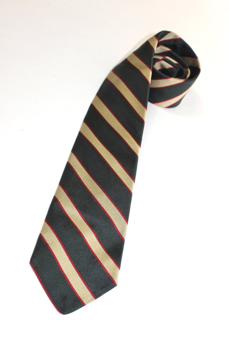 vintage 60's 70's JoS A. Banks repp stripe neck tie. 'British Regimental'. All Silk. 3 width Modern narrow image 1