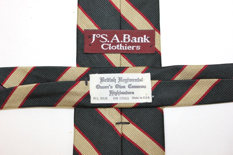 vintage 60's 70's JoS A. Banks repp stripe neck tie. 'British Regimental'. All Silk. 3 width Modern narrow image 4