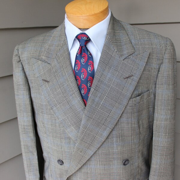 vintage 1940's -Timely Clothes- Men's 2 piece Double breasted suit. Glen Plaid w/ Blue windowpane. 'As is'. Size 41 - 42 Long