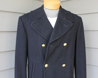 Vintage 1960's Midnight Blue Naval Pea Coat | Size S - Www
