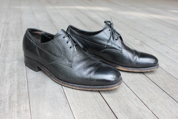 Vintage 60's 70's Men's Florsheim Plain Toe Derby Shoes. Natural
