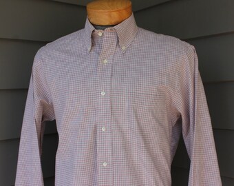 vintage 80's -90's -Jos. A. Bank- Men's button-down collar, long sleeve shirt. Mini -Tattersall  - Pima cotton - Poplin.  Medium 15 1/2 x 34