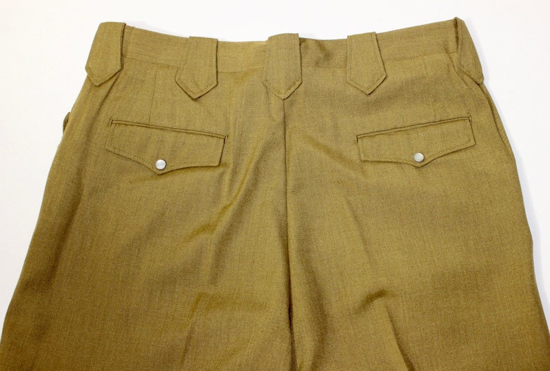 vintage 50's 60's Ranch Men's Western pants. Flat front Scalloped front pockets Boot flare leg . Gold Brown sharkskin. 37 Waist image 5