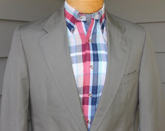 vintage 70's - 80's -Brooks Brothers / 'Brooksgate'- Men's summer sport coat.  Olive Gray poplin - Traditional styling. Size 40