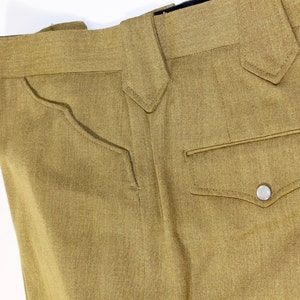 vintage 50's 60's Ranch Men's Western pants. Flat front Scalloped front pockets Boot flare leg . Gold Brown sharkskin. 37 Waist image 3