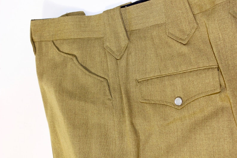 vintage 50's 60's Ranch Men's Western pants. Flat front Scalloped front pockets Boot flare leg . Gold Brown sharkskin. 37 Waist image 3