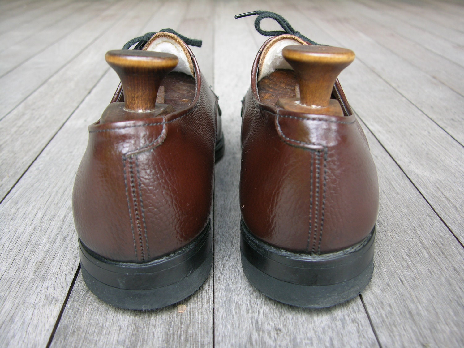 NUNN BUSH Dark Brown Vtg‎ Sharkskin Leather Sz 8.5 C Split Toe Mens Shoes RARE Vintage 1960 main image 2