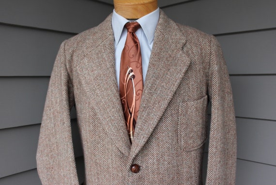 Custom tailored Jacket Harris tweed green herringbone