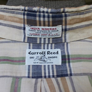 vintage 1970's Carroll Reed Men's India Madras button down collar long sleeve sport shirt. New Hampshire. Medium Large image 5