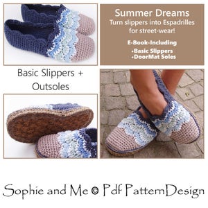 E-Book Beach Wave Crochet Slippers - and Customized Door-Mat-Soles - 2 patterns - Instant Download Pdfs