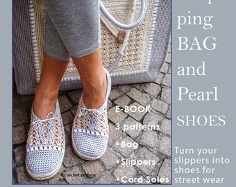 E-BOOK for Shopping-Bag - Pearl Slippers and CORD-Soles. 3 patterns - Instant Download