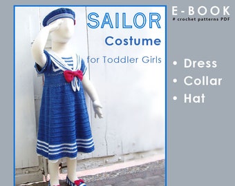 E-BOOK - Navy Dress, Collar - Hat - Crochet Patterns Instant Download Pdfs