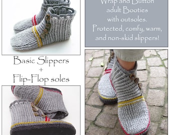 E-Book Wrap and Button Adult Booties - and No poke Flip-Flop Soles-Soles - 2 patterns - Instant Download Pdfs