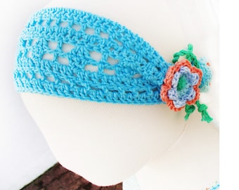 Summer Headband-Hairband with Flowers - baby - adult sizes - Crochet Pattern - Instant Download