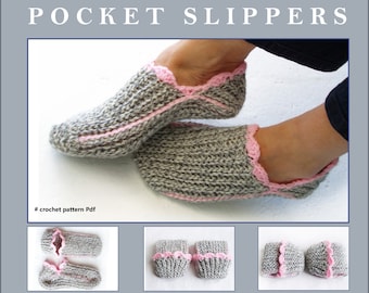 Crochet Slipper Pocket Socks -  Pattern - Instant Download Pdf