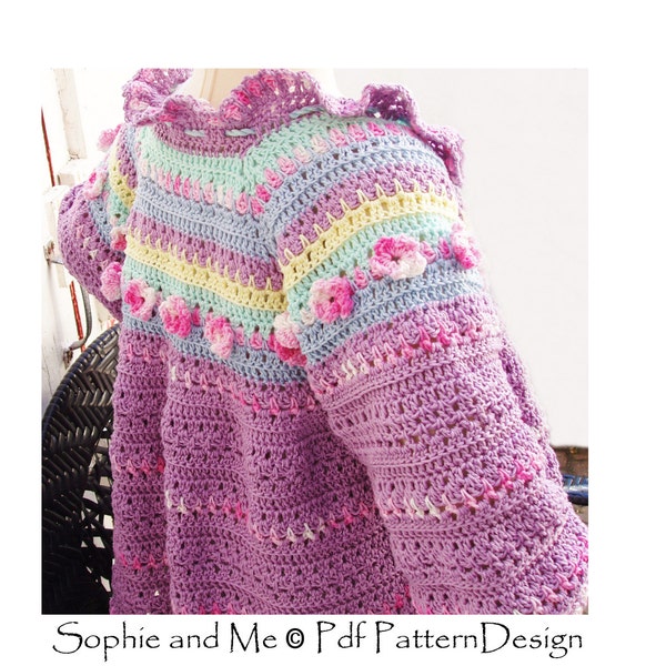 Summer Cardigan with Flowers - Crochet Pattern Instant Download