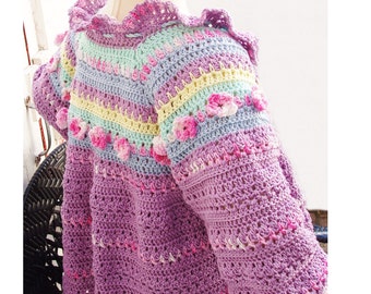 Summer Cardigan with Flowers - Crochet Pattern Instant Download