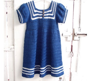 SAILOR Crochet DRESS for little Marine Girl -  Pattern - Instant Download