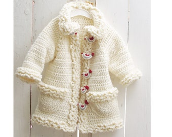 Sophie Coat with Bird-Buttons - Cardigan for Girls - Crochet PATTERN - Instant Download