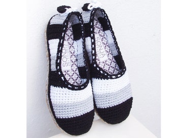 Stripes and Hearts Slippers/ Espadrilles - Crochet Pattern - Instant Download Pdf