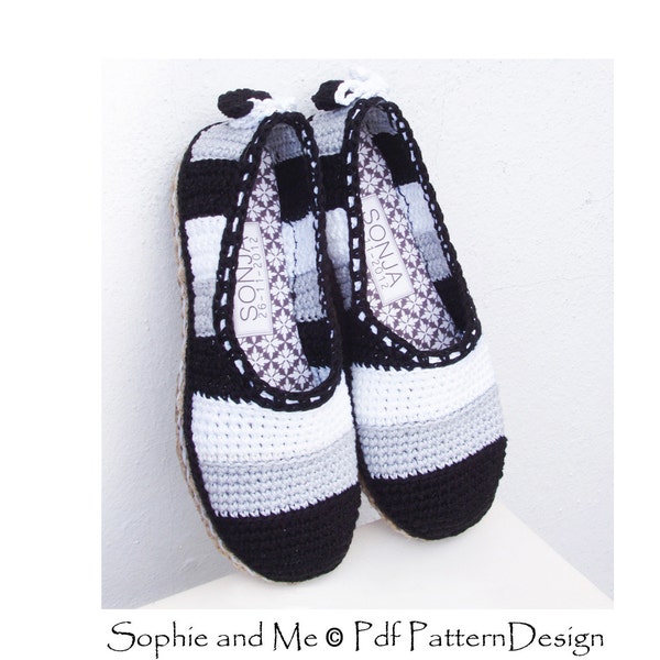 Stripes and Hearts Slippers/ Espadrilles - Crochet Pattern - Instant Download Pdf