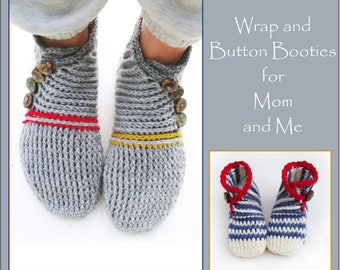 E-Book Mom and Me - Wrap and Buttoned Crochet Booties - 2 patterns - Instant Download Pdfs