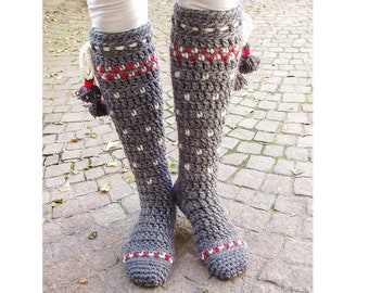 Lillehammer Knee-High Socks Crochet Pattern - Instant Download Pdf