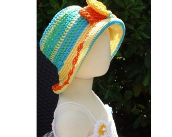 Sun Hat with Bow or Flowers- Baby to Adult - Crochet Pattern - Instant Download Pdf