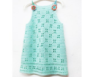 Minty halter dress with flowers - Crochet Pattern - Instant Download Pdf
