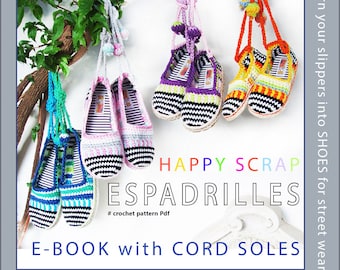 E-Book - Happy Scrap crochet Slippers for Girls, with CORD-Soles for street wear - DIY - Instant Download Pdf