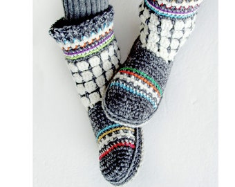 Fair Isle Oslo Boots for Adults - Crochet slipper PDF Pattern - Instant Download Pdf