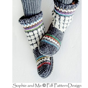 Fair Isle Oslo Laarzen voor volwassenen - Gehaakte pantoffel PDF-patroon - Instant Download Pdf