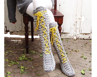 Knee-High Laced Socks Crochet Pattern - Instant Download