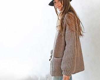 Crochet Cardigan Fishermans ribbed DIY Pattern - Instant Download Pdf.
