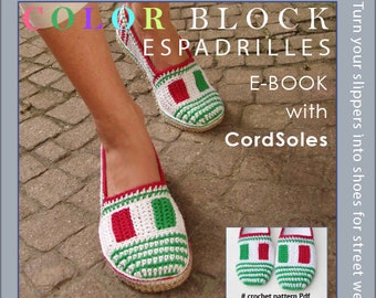 E-Book for Color Block Slippers/Espadrilles - Included CORD-Soles  - Instant Download Pdf