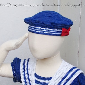 SAILOR HAT with Red Bow - Crochet Pattern - Instant Download