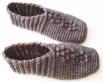 Grey Rib Pebble Slippers - Crochet Pattern - Instant Download Pdf