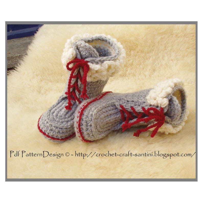 Kids Winter Boot-Slippers with Fur and Laces Crochet Pattern Instant Download Pdf image 7