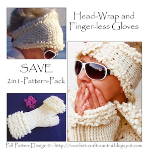 Crochet Head-Wrap & Fur-Gloves Pattern: Winter White Set (PDF Download)