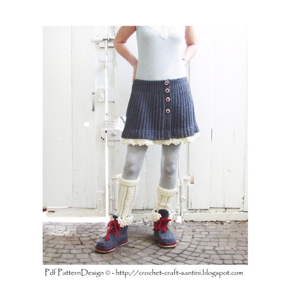 Grey Rib Buttoned Skirt With Lace Border - Crochet Pattern